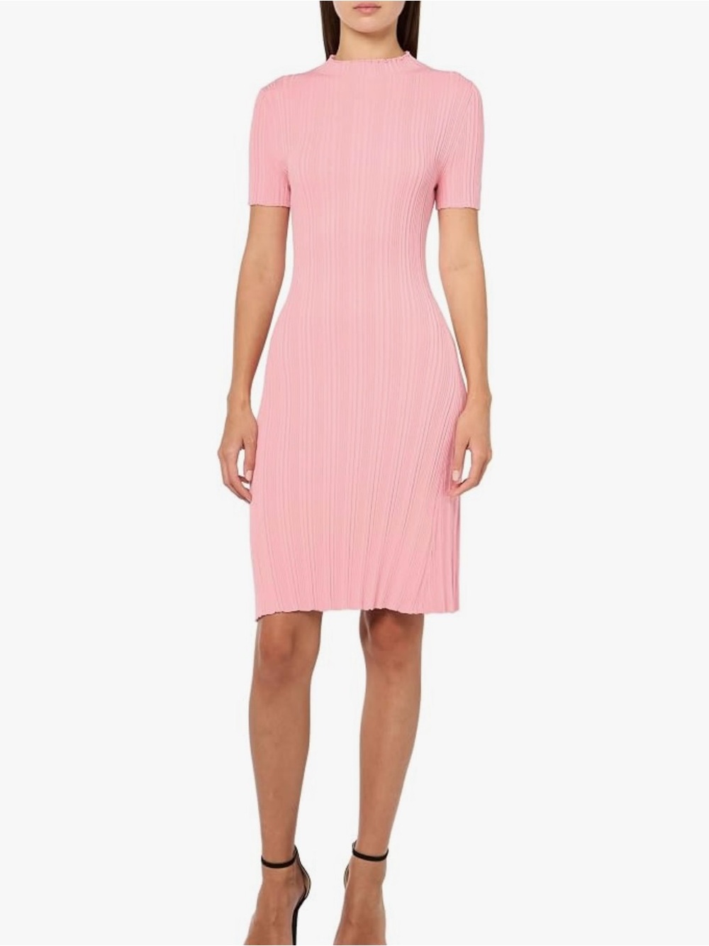 HUGO Pink Ribbed Mock Neck Short Sleeve Stretchy Dress Women’s Size Large NEW